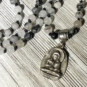 108 6MM Larvikite Bead Hand-knotted Mala